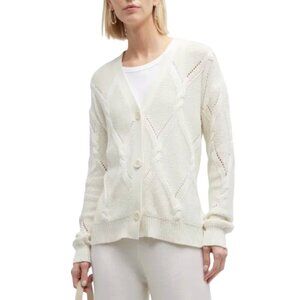 Naadam Open Stitch Cardigan Sweater Womens Small Cream Ivory Cotton Cashmere